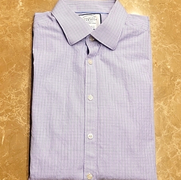 CHARLES TYRWHITT Extra Slim Fit Micro Plaid Long-sleeved Button-down Shirt,17/35 - Picture 1 of 13